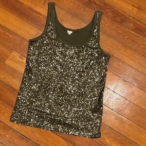 J.Crew Olive Green Sequin Tank Top Medium Glam Party Holiday Layering